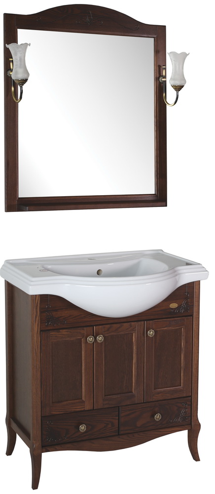 Зеркало белое с полкой Салерно 80 с полкой+светильники