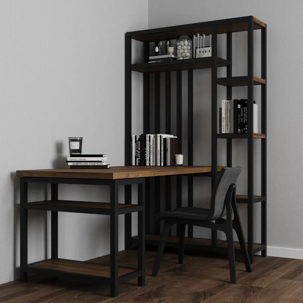 Компьютерный стол с полками лофт07-11