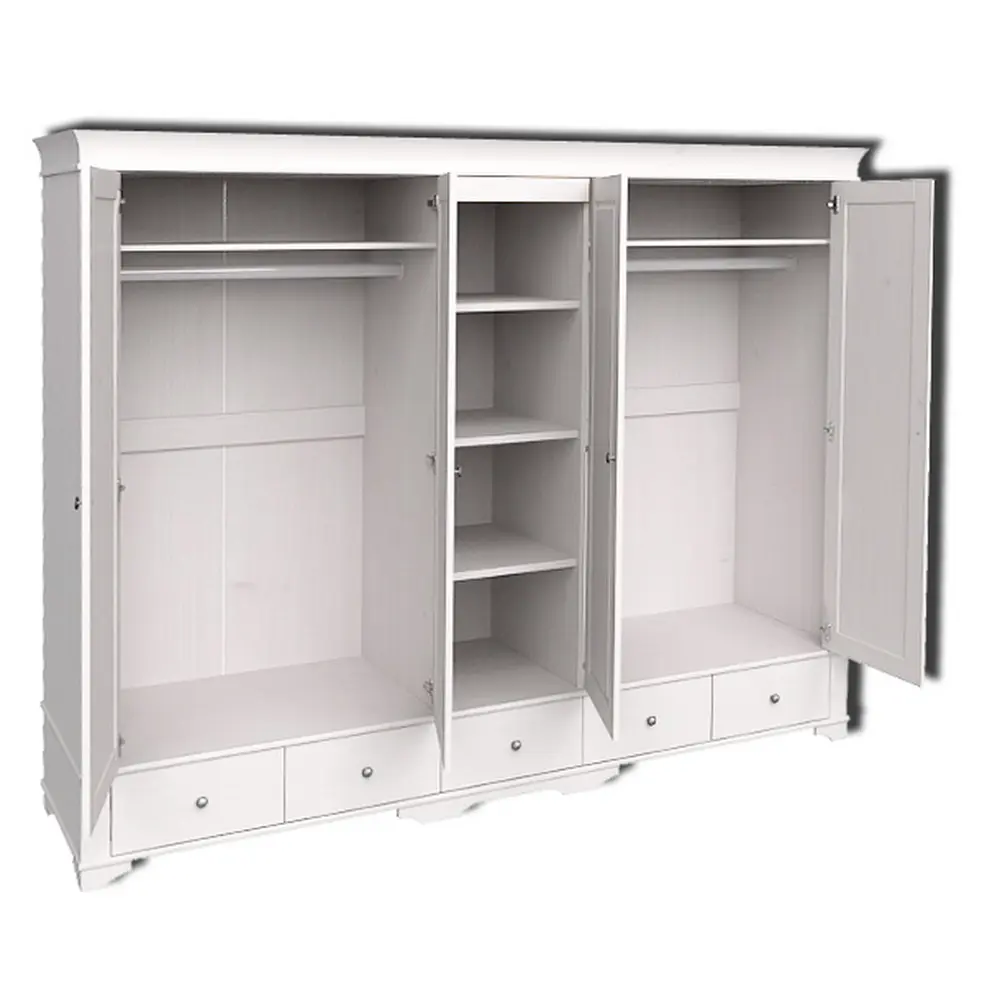 Шкаф Бейли 5 дверный с 4 глухими дверями и полками белый воск