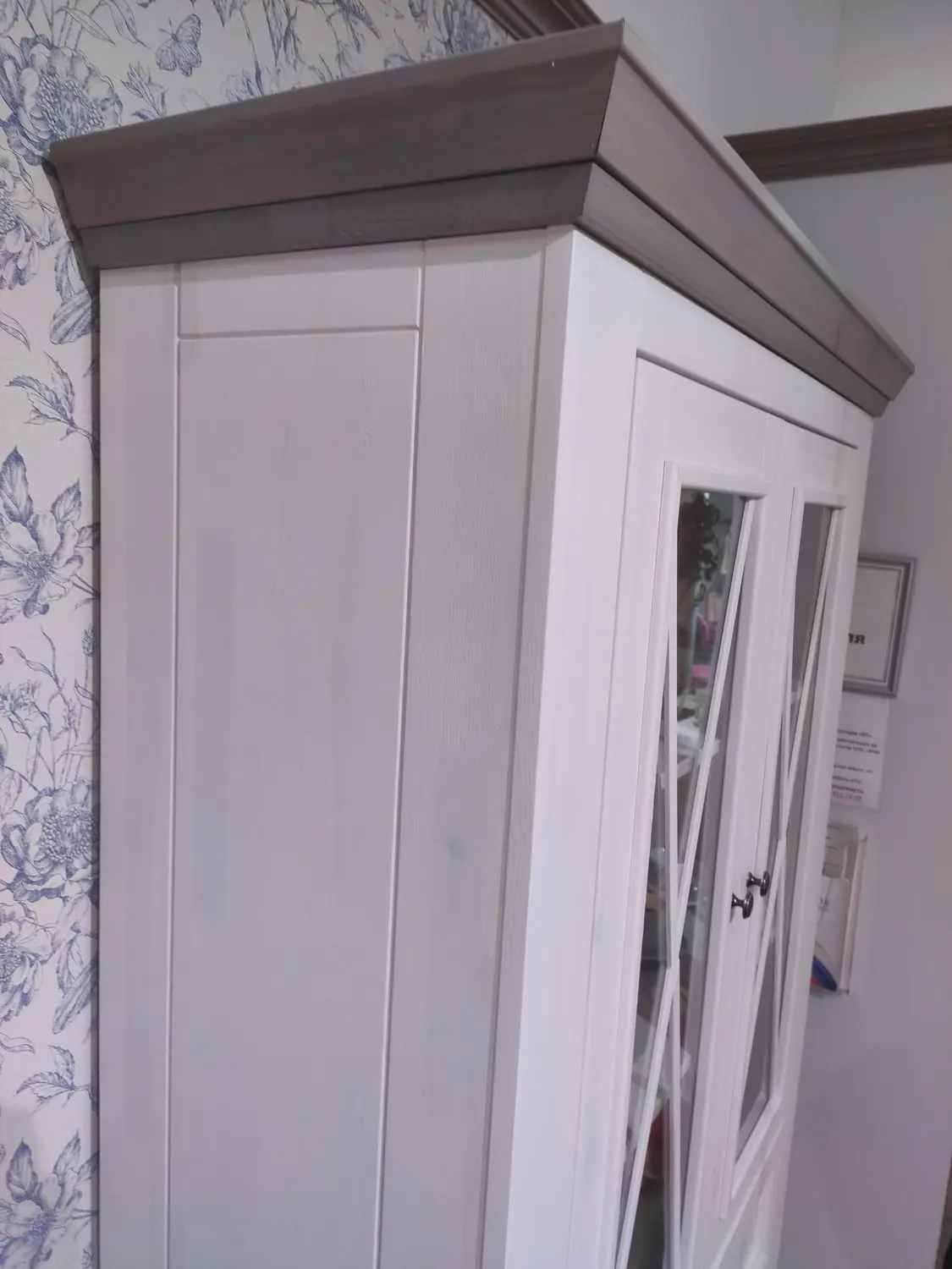 Шкаф Форест для посуды широкий 4-дверный с 1 ящиком белый воск/серый