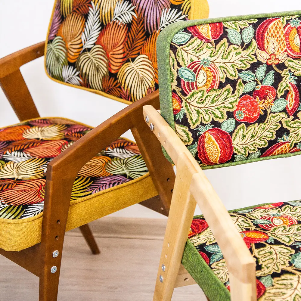 Стул из дерева Rabbit Wood Бруно гобелен Листья+рогожка Сан-Леон+орех