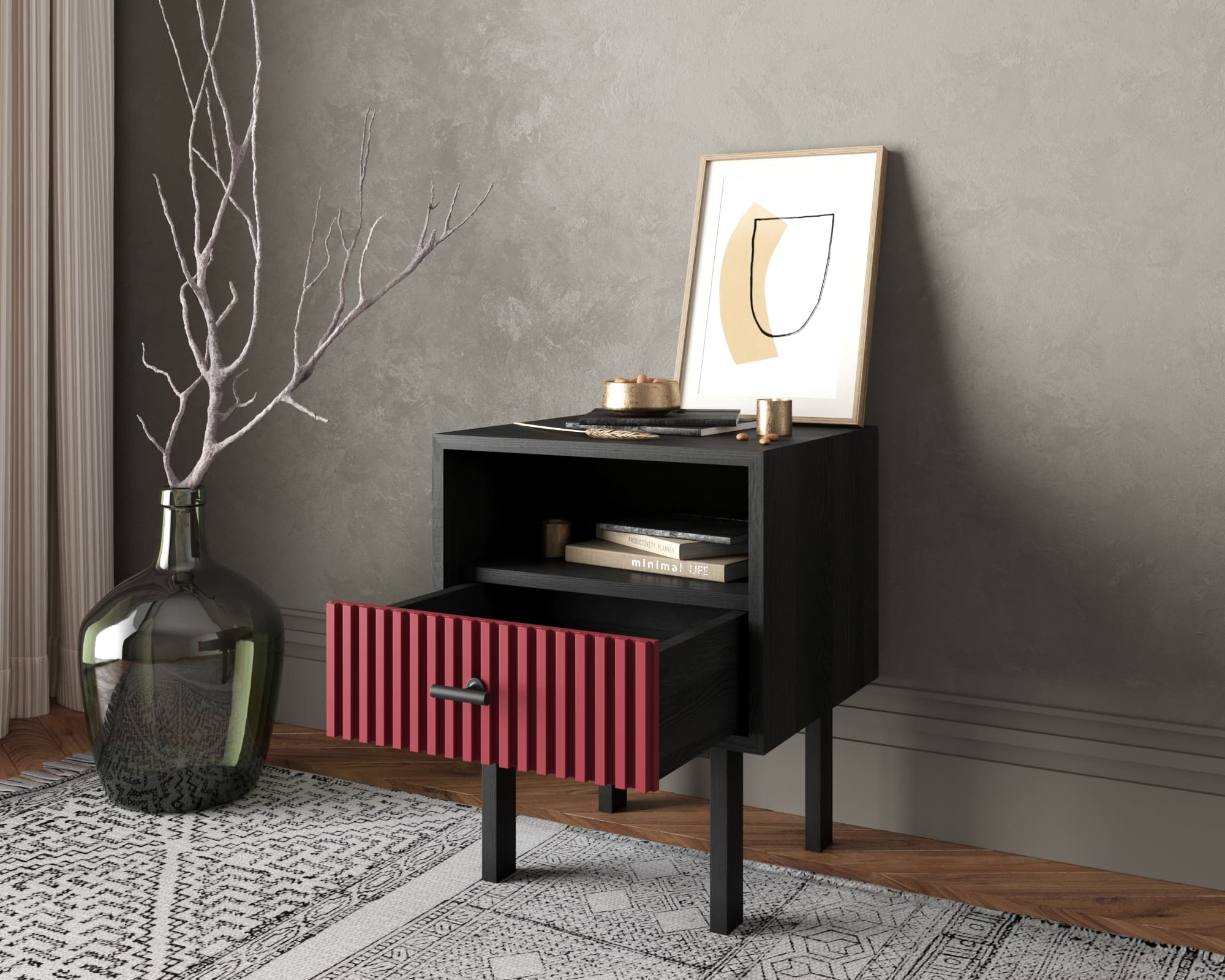 Тумбочка с нижним ящиком "Emerson" арт EM17/red/L