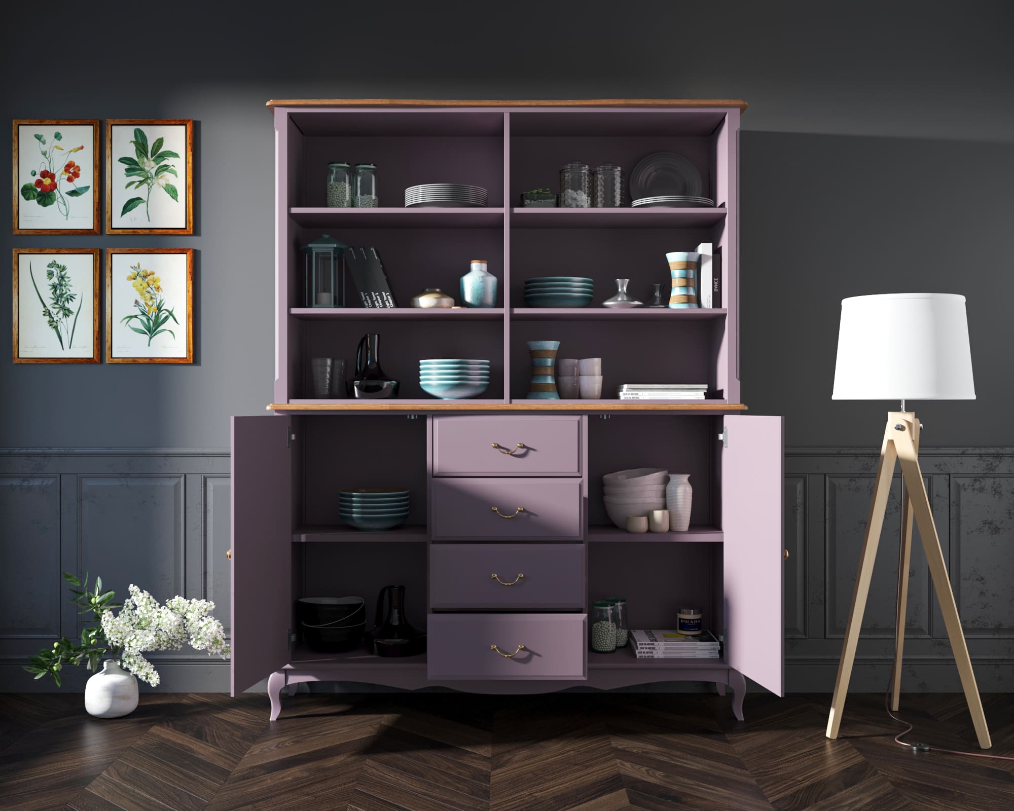 Шкаф 4 ящика массив Leontina Lavanda с открытым верхом арт ST9351/2L