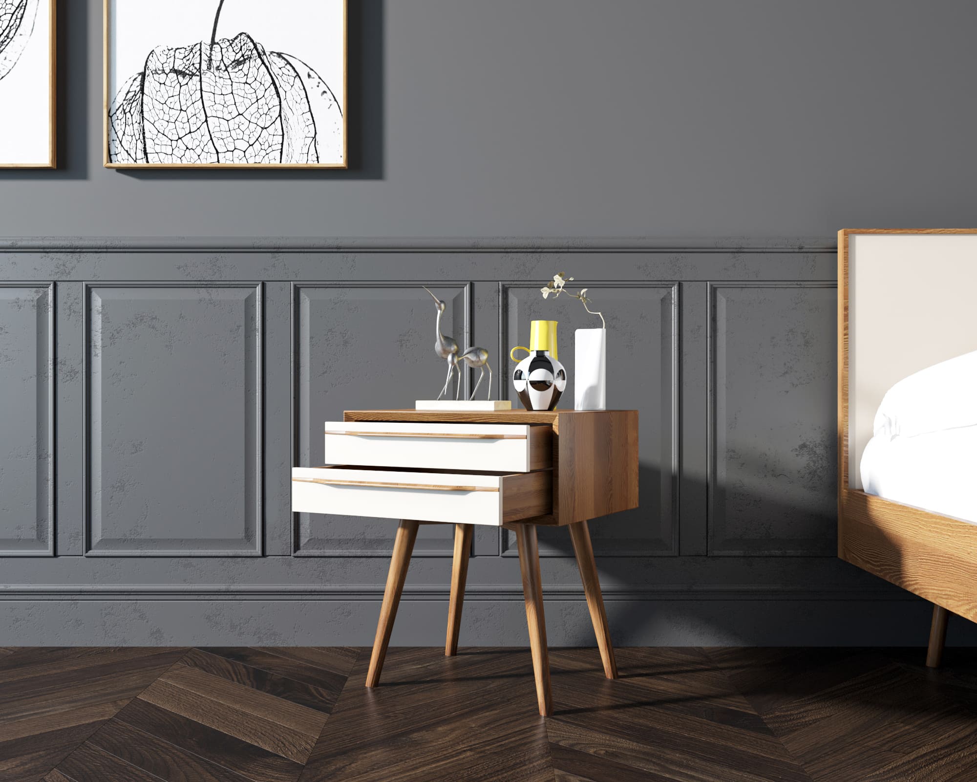 Тумба в Скандинавском стиле "Bruni white" с двумя ящиками