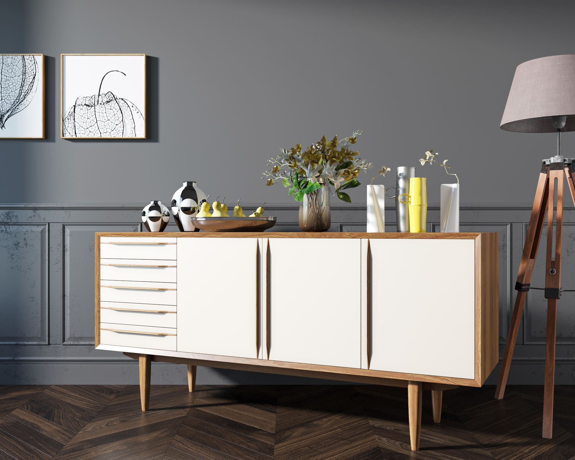 Комод из дерева "Bruni white" три дверки