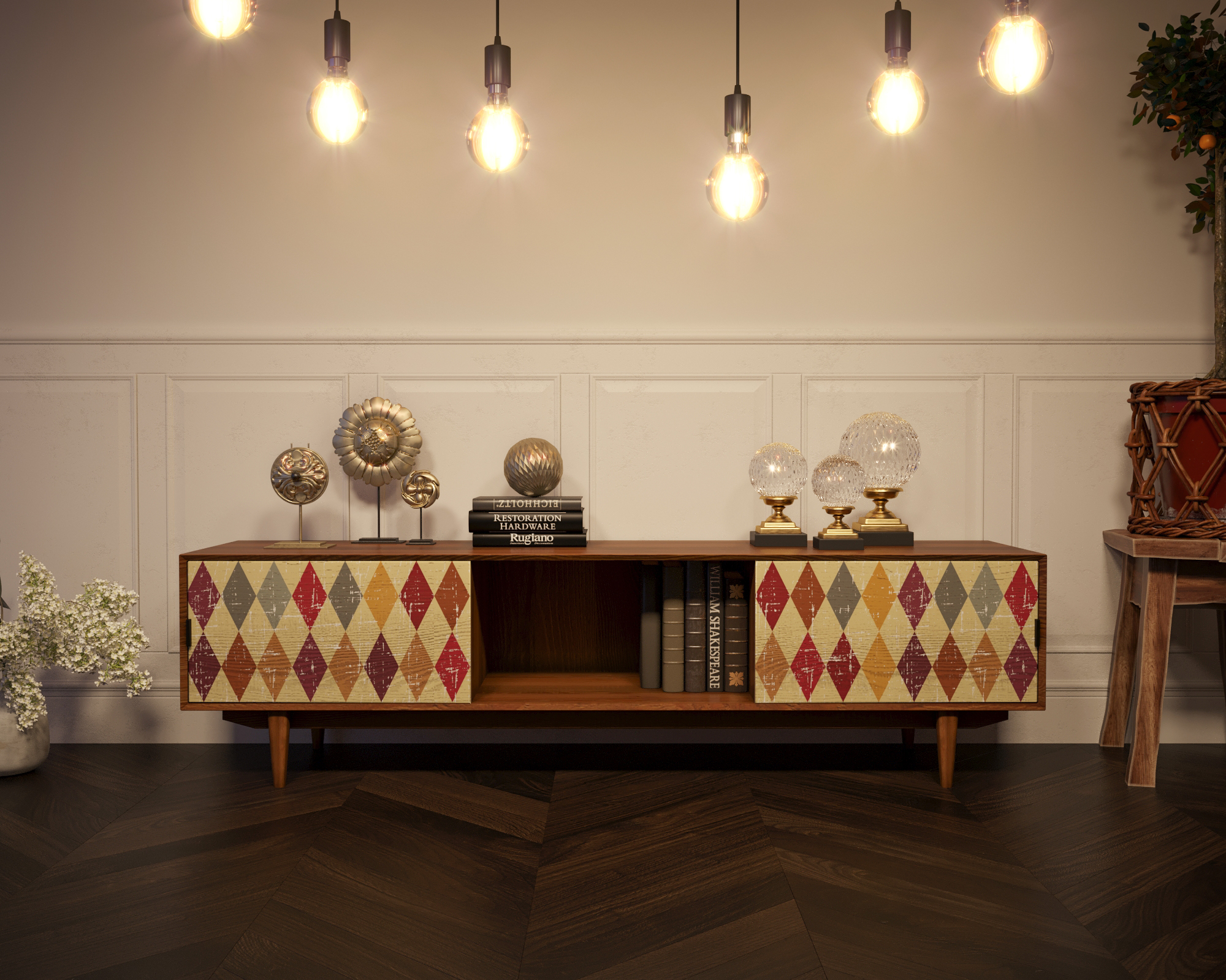 Консоль с полкой в Скандинавском стиле под TV "Bruni print"