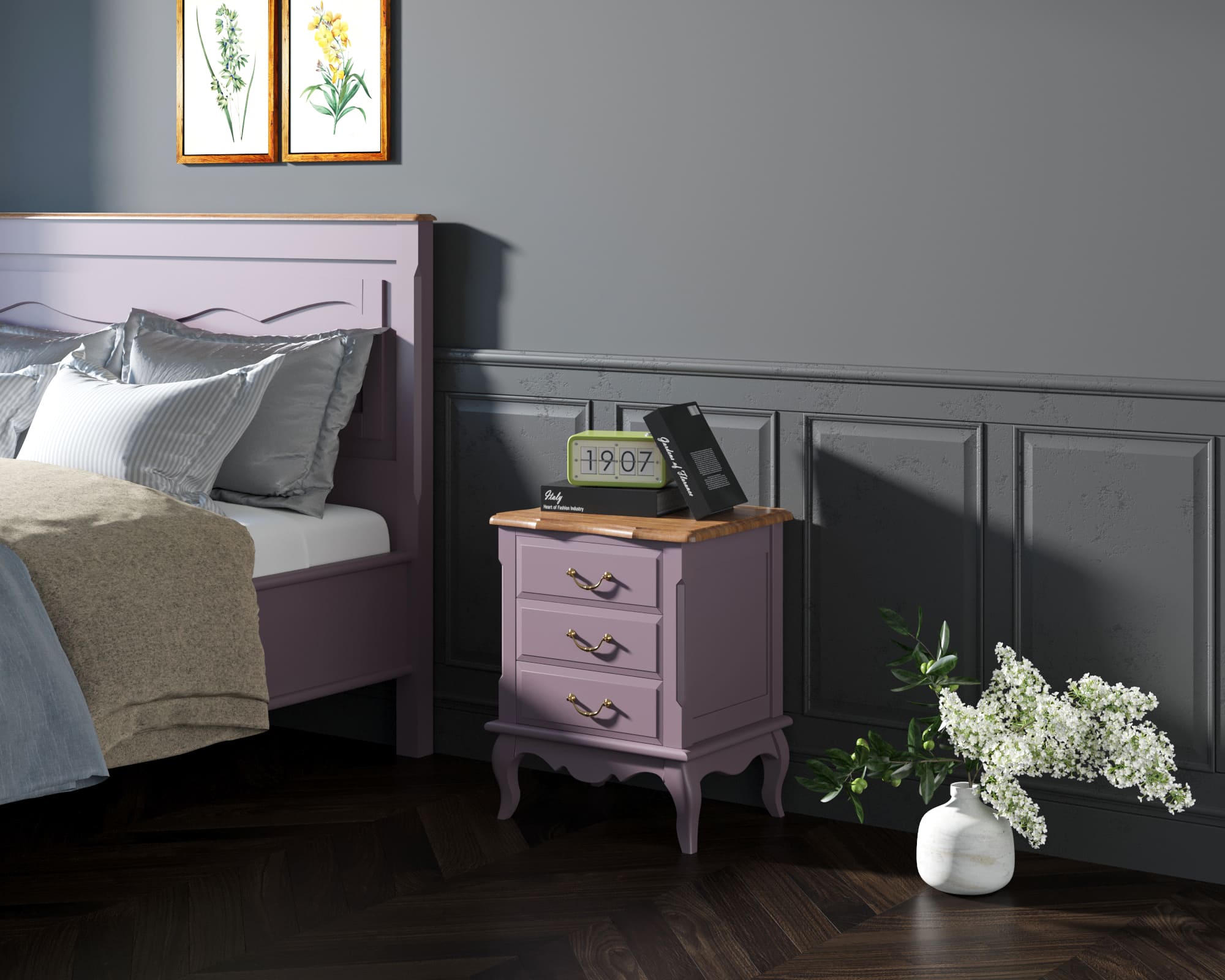 Прикроватная тумба Leontina Lavanda на три ящика арт ST9302/3L