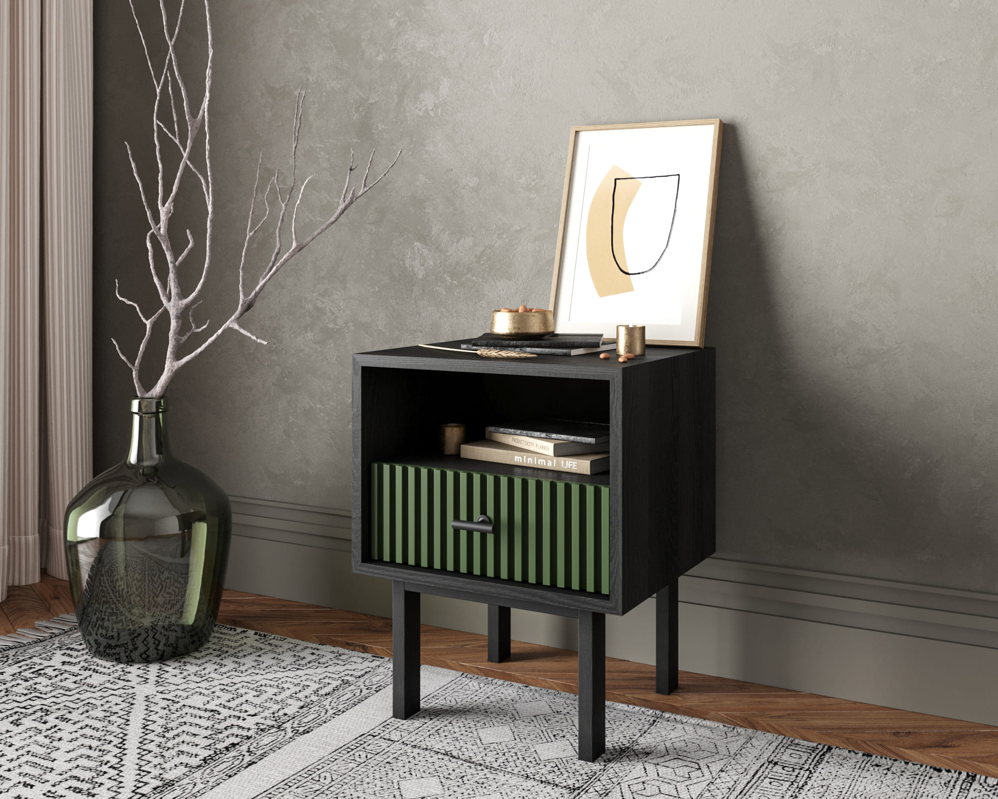 Тумбочка с нижним ящиком "Emerson" арт EM17/green/L