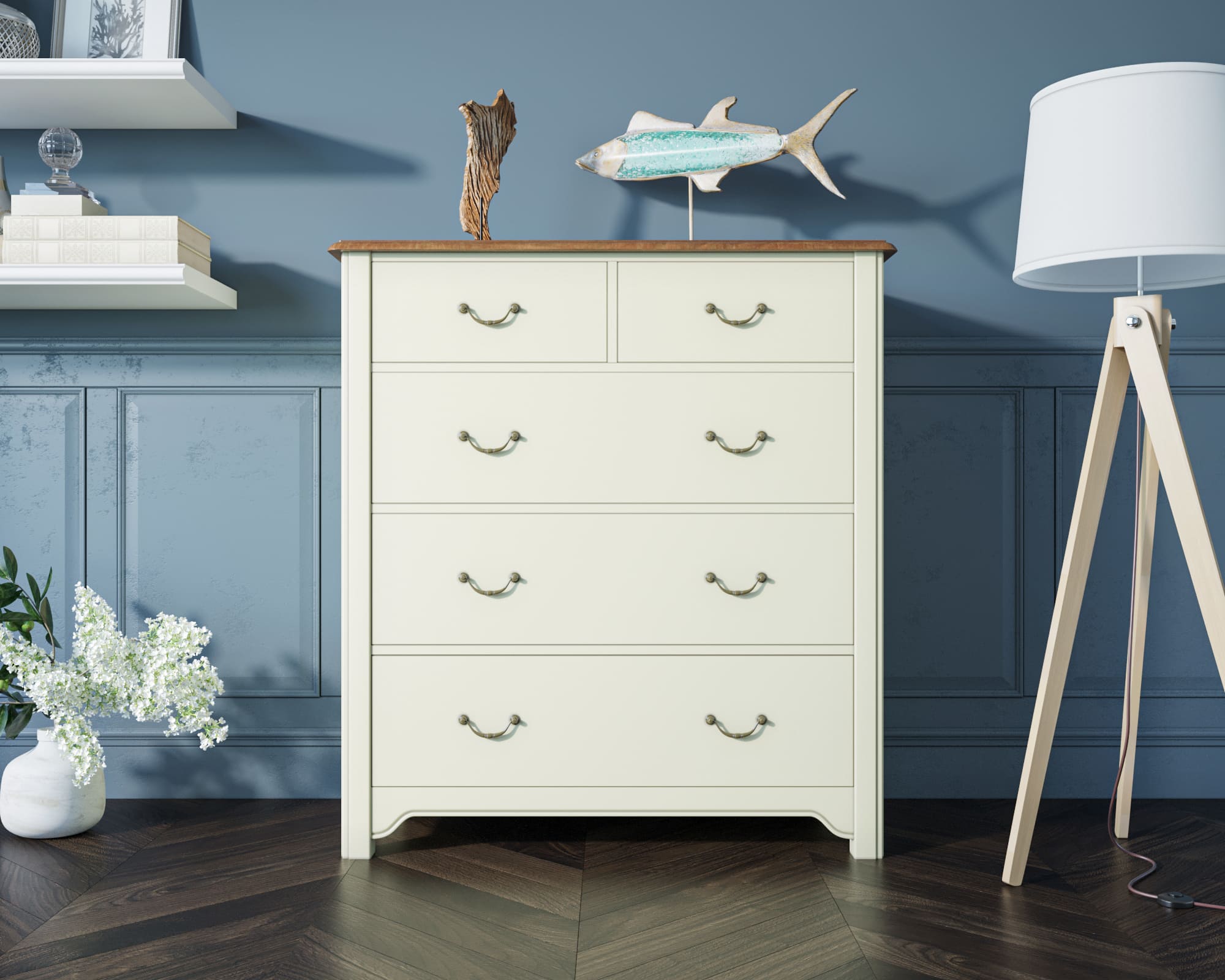 Бежевый комод "Olivia" на пять ящиков