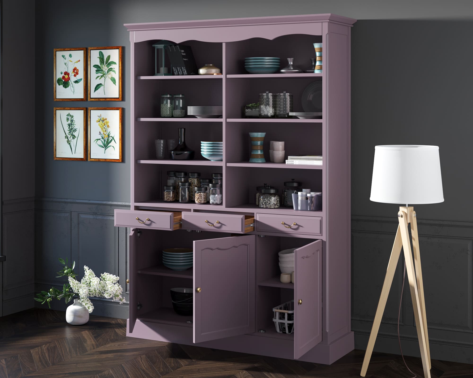 Двухсекционный шкаф массив сосны Leontina Lavanda для посуды арт ST9330/3L