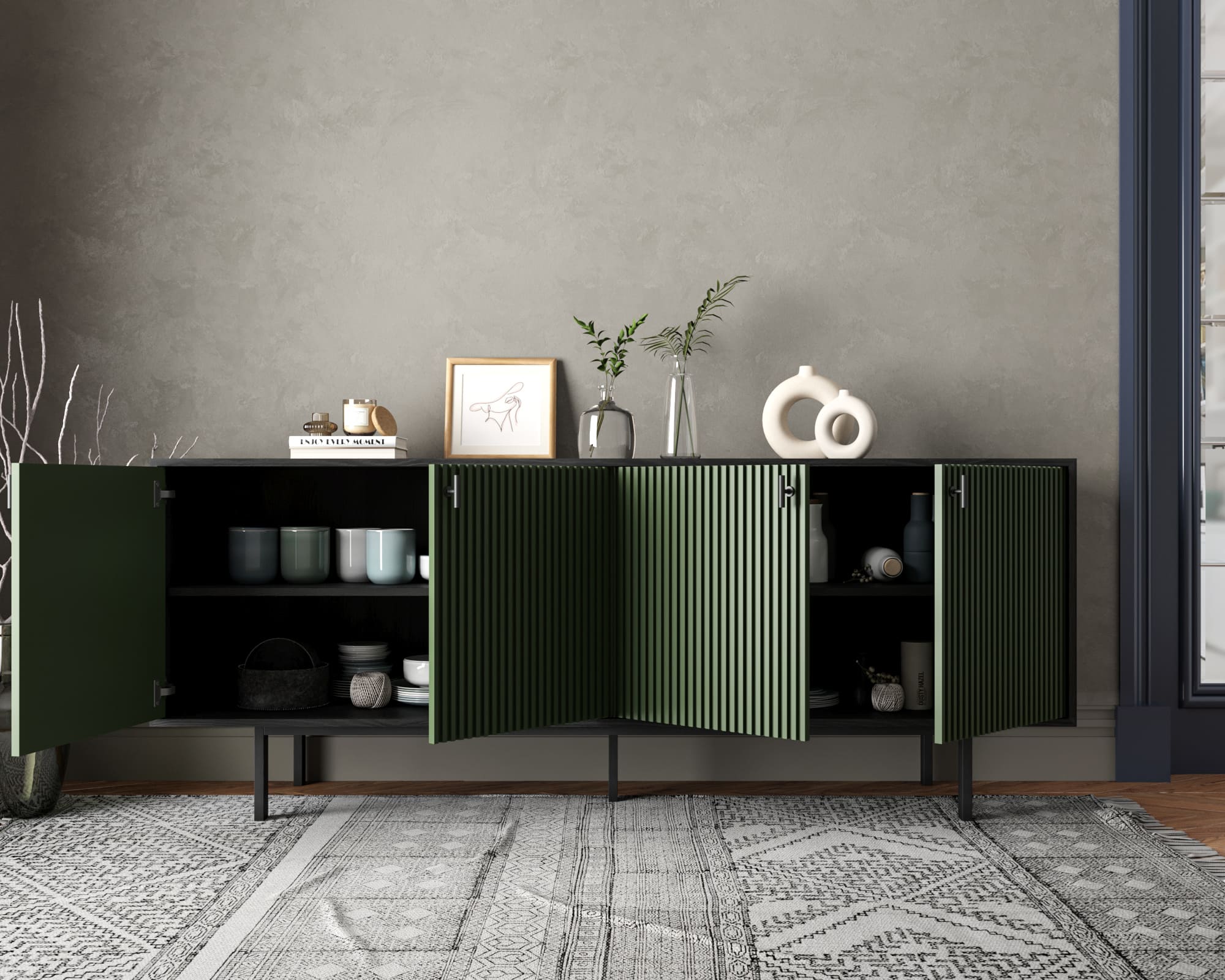 Комод с четырьмя дверками "Emerson" арт EM01/green/L