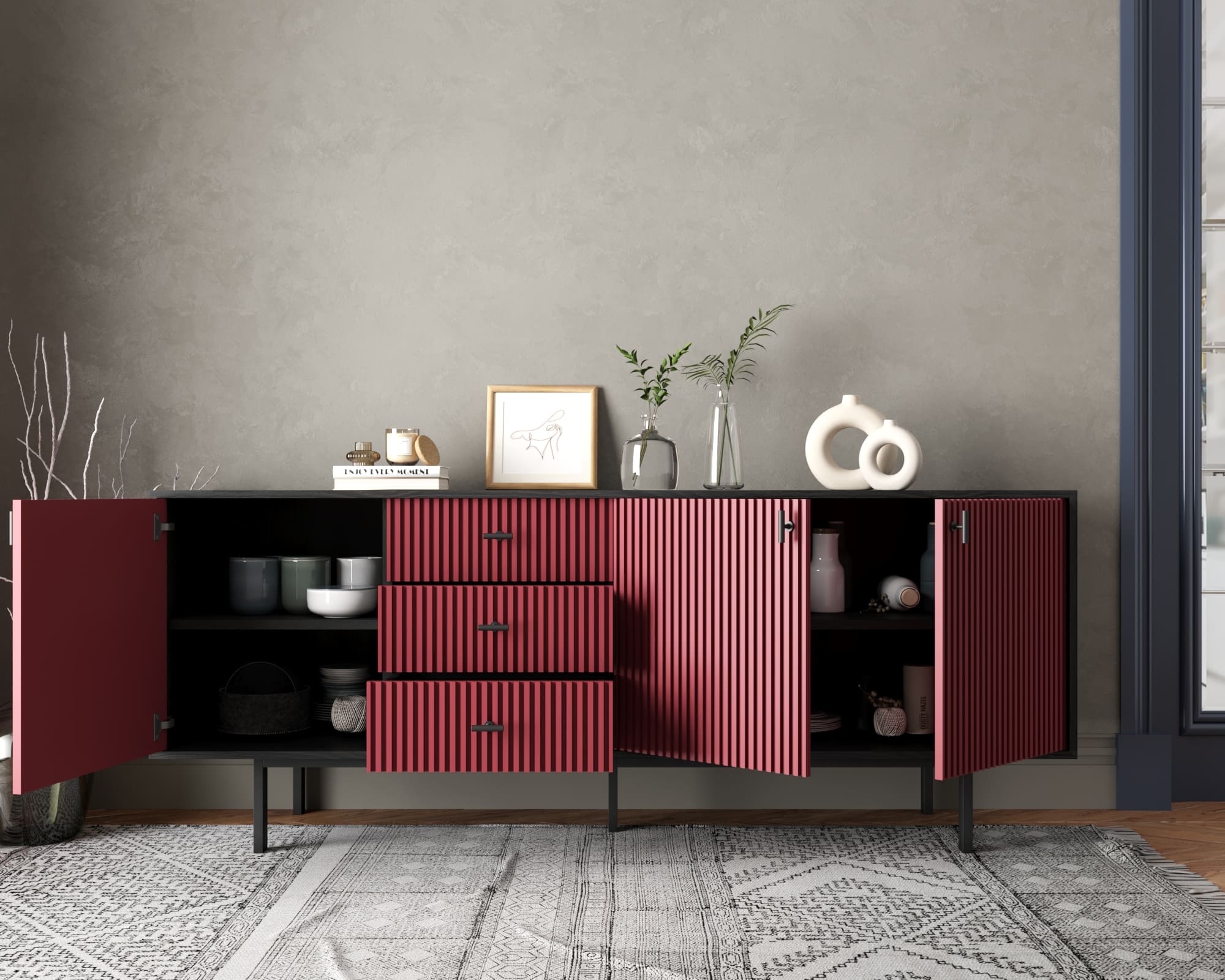 Комод с тремя дверками и тремя ящиками "Emerson" арт EM07/red/L