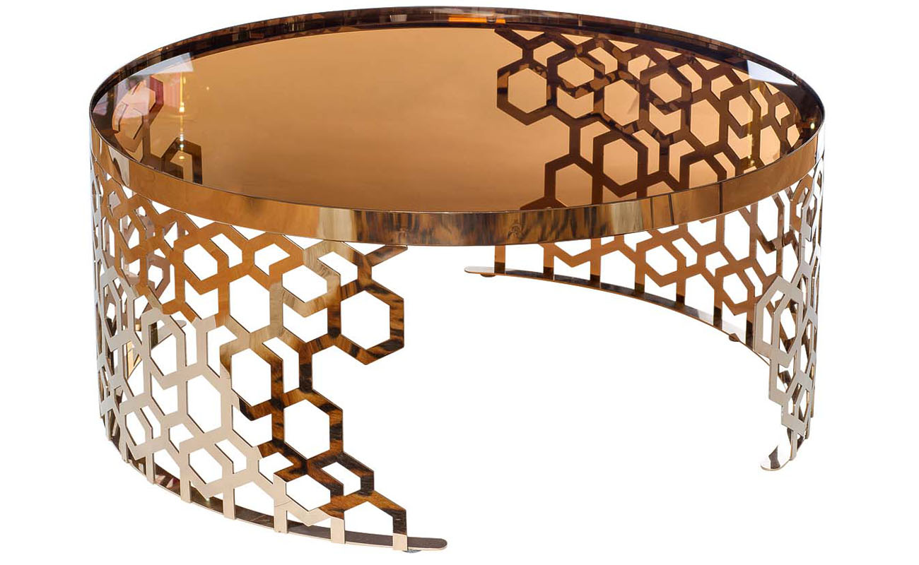 13RXCT8012-GOLD Стол журнальный стекло коричн./роз.зол.