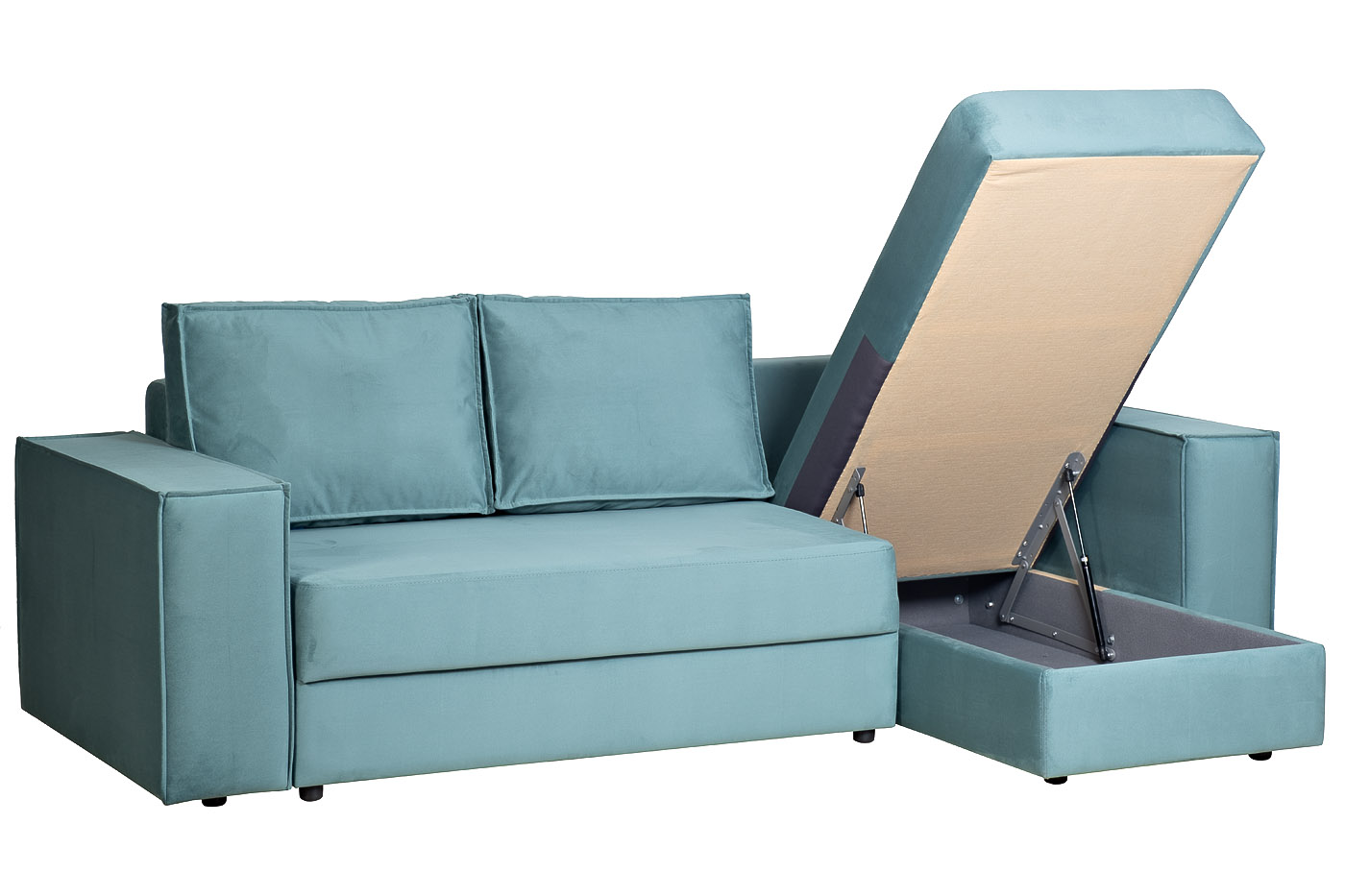 Диван Bergamo трехместный раскладной, угловой правый, велюр бирюзовый Vel43