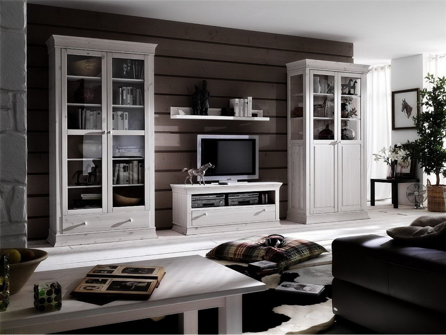 Полка настенная белая/антик массив "Бостон"