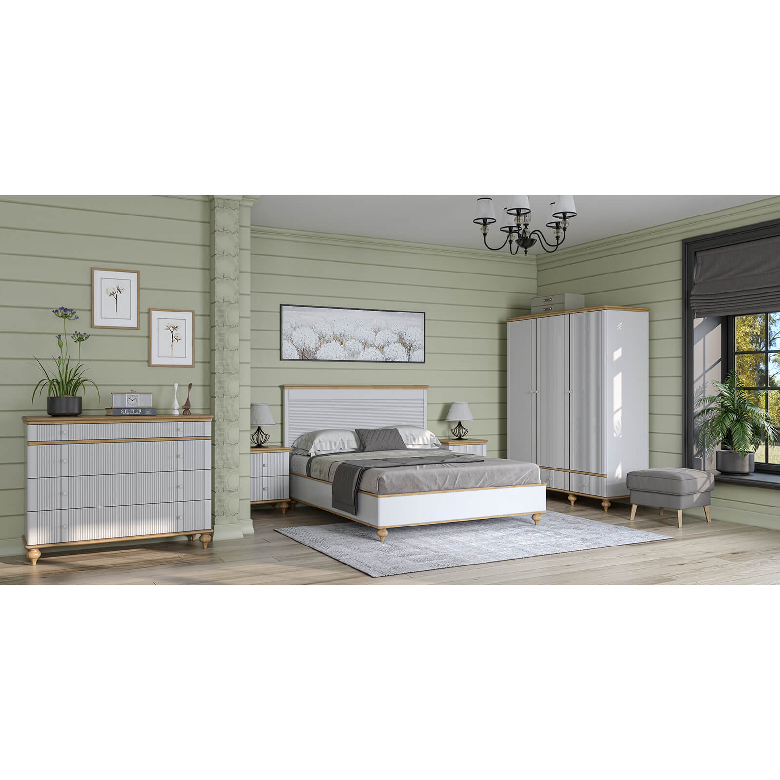 Кровать белая сосна "Рандеву" 1800 (белый лак/антик-24)