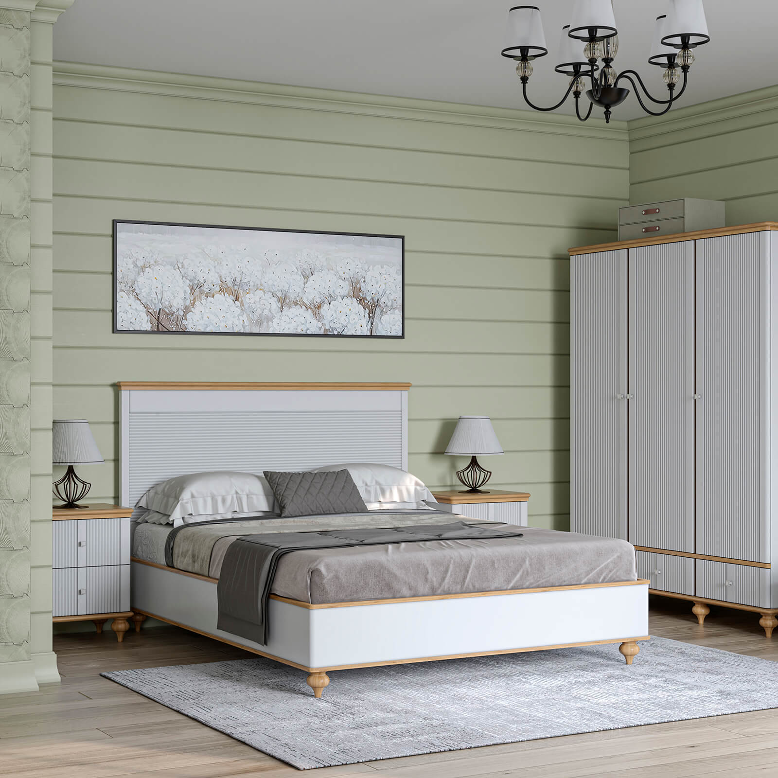 Кровать белая сосна "Рандеву" 1600 (белый лак/антик-24)