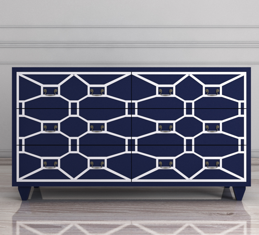 Синий комод массив «Emerald» 6 ящиков