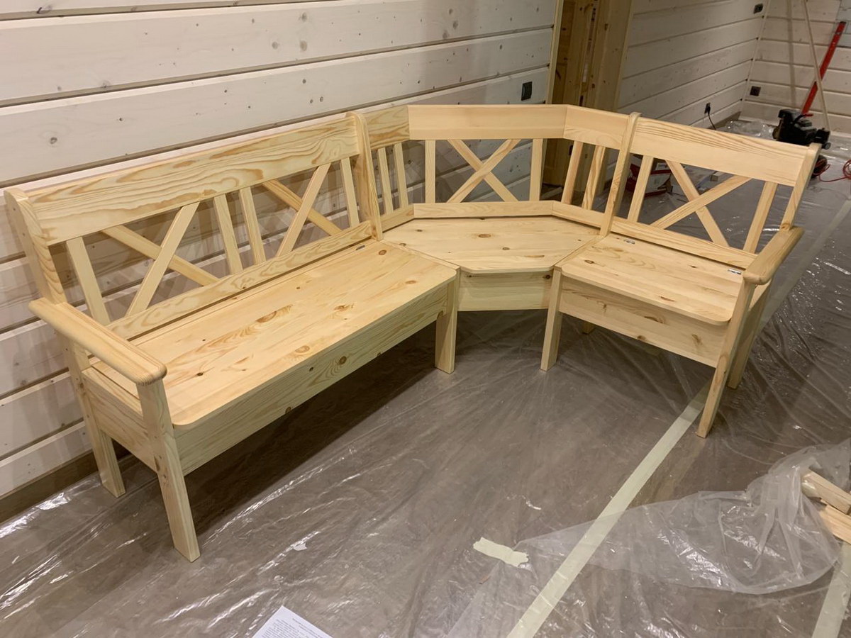 Скамья из массива сосны угловая Вокко 21-501