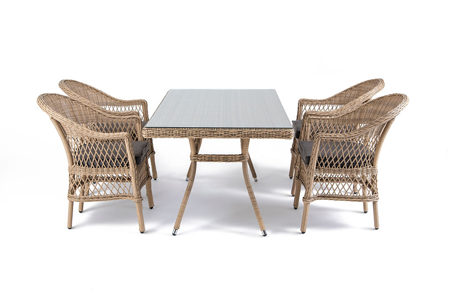 "Амантино" обеденная группа из искусственного ротанга на 4 персоны, цвет соломенный