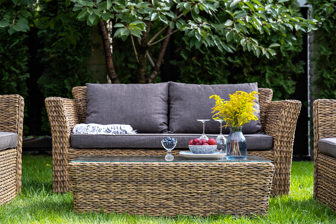 "Капучино Сингл" лаунж-зона из искусственного ротанга (гиацинт), цвет соломенный