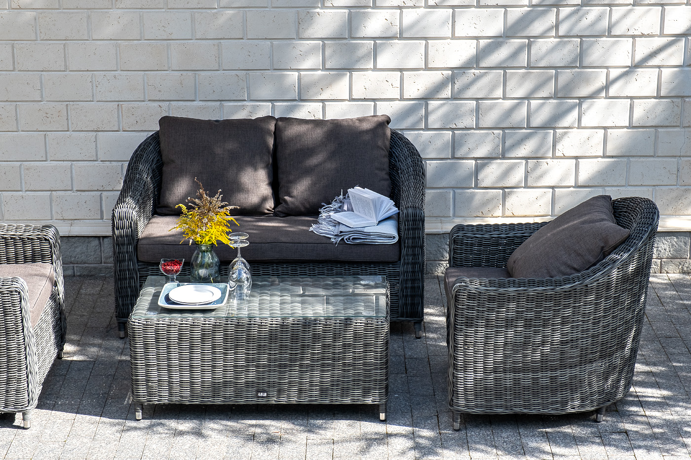 "Копаннини" диван из искусственного ротанга двухместный, цвет графит