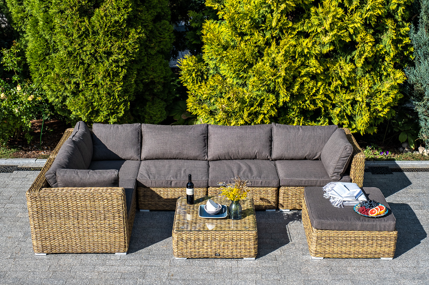 "Лунджи" модуль диванный угловой с подушками, цвет соломенный (гиацинт)