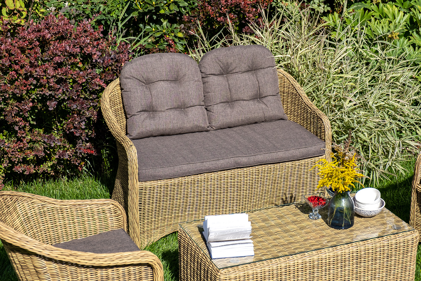 "Равенна" лаунж-зона из искусственного ротанга, цвет соломенный