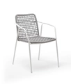 "Тунис" стул плетенный из роупа, каркас алюминий белый, роуп светло-серый
