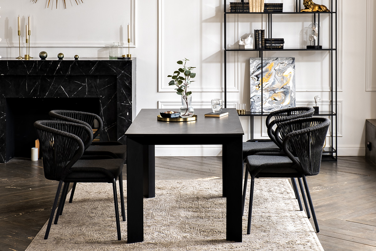 "Венецио" обеденная группа на 4 персоны со стульями "Миленто", каркас темно-серый, роуп темно-серый