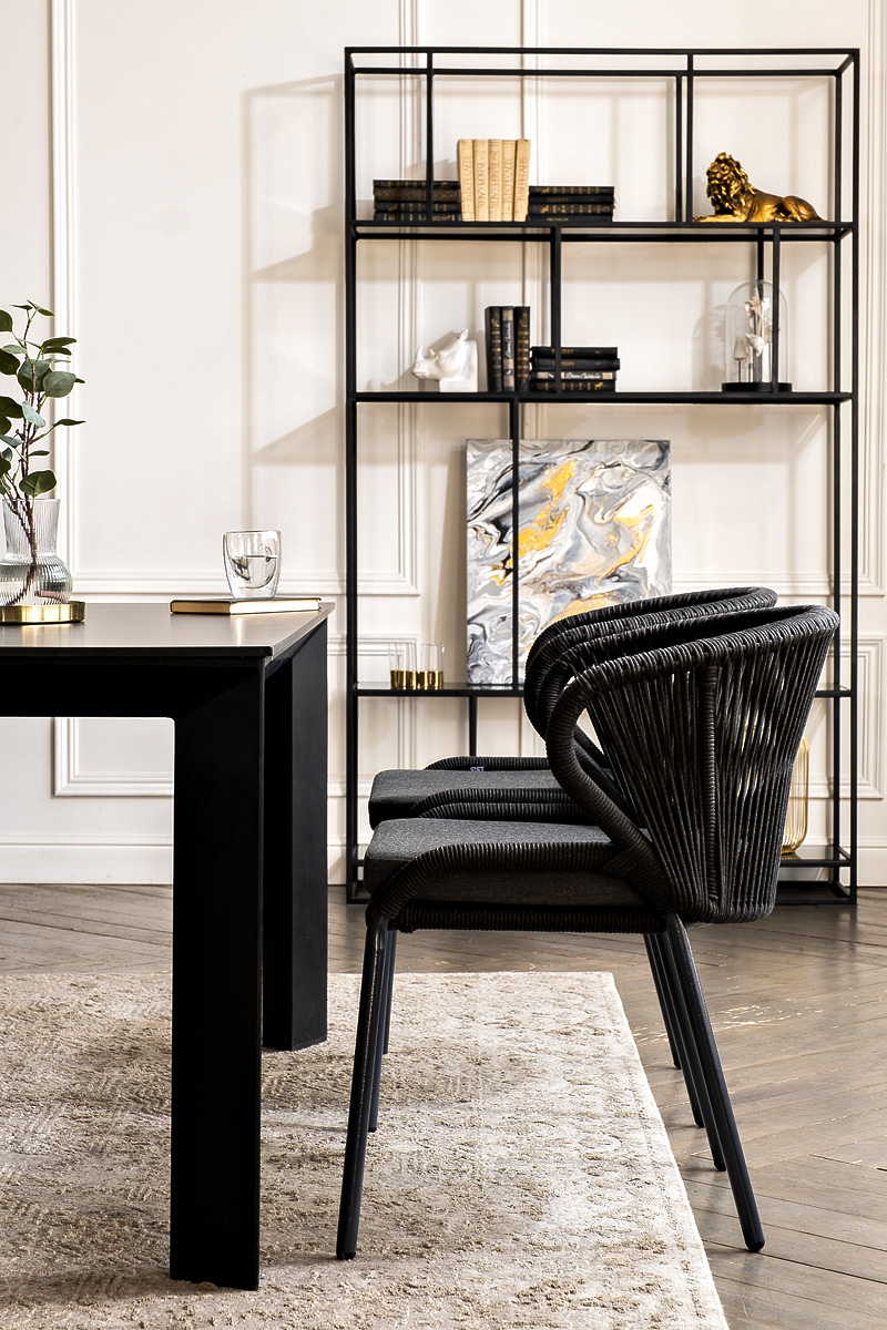 "Венецио" обеденная группа на 4 персоны со стульями "Миленто", каркас темно-серый, роуп темно-серый